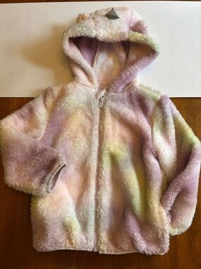 Girls Fuzzy Unicorn Hoodie 5T Pastel Rainbow Sherpa Zip Up Jacket